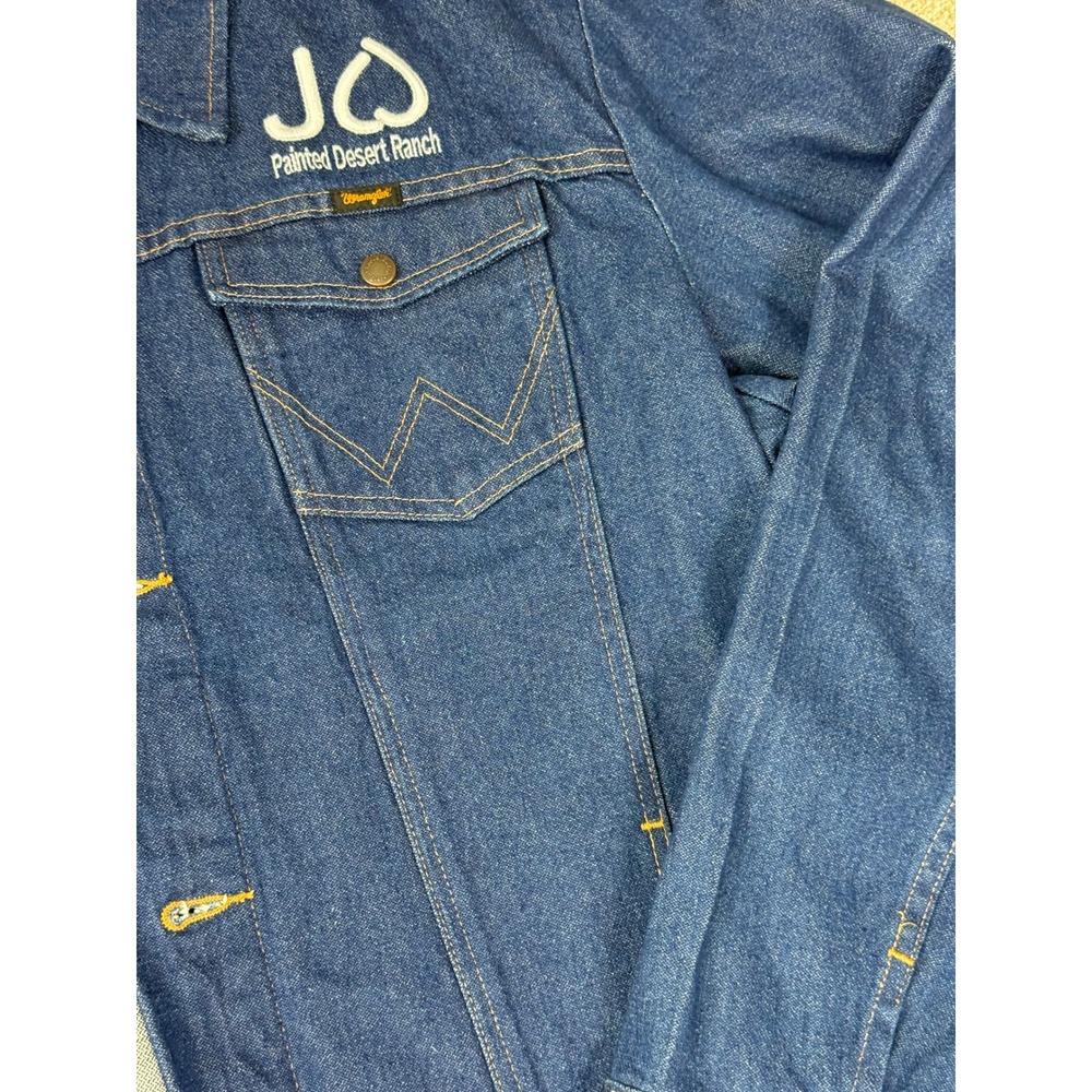 VTG Wrangler Mens 2XT XXL Blue Denim Western Jacket Cowboy Workwear Tall Trucker - Picture 10 of 13
